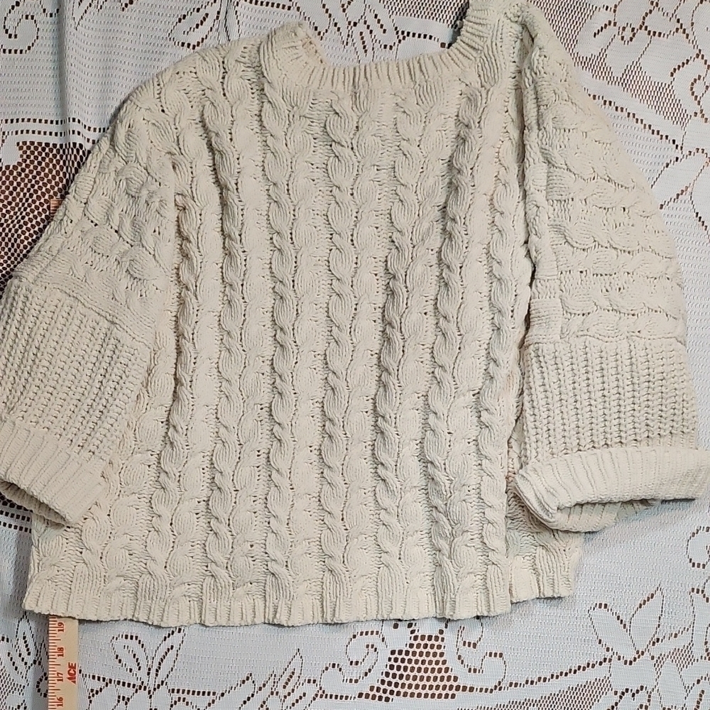 Juliana's Boutique Cream Crew Neck Oversized Cable Knit Sweater - Picture 5 of 5